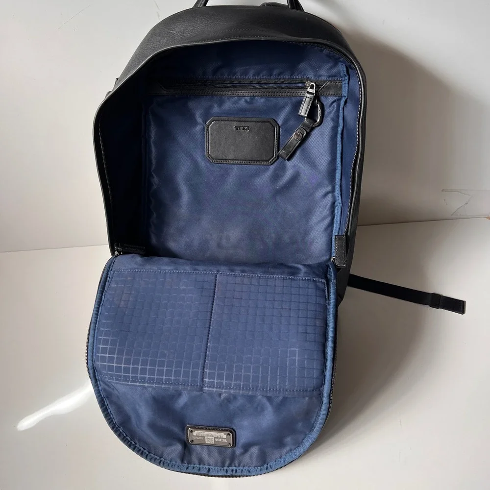 Tumi Morley Backpack Carbon Fiber Black Leather Buckle Laptop Travel Bag